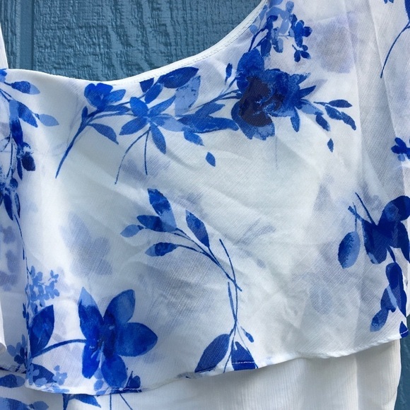 Ralph Lauren Adaleide Floral One Shoulder Midi Dress Cold White Blue Ruffle 12 - Picture 4 of 8